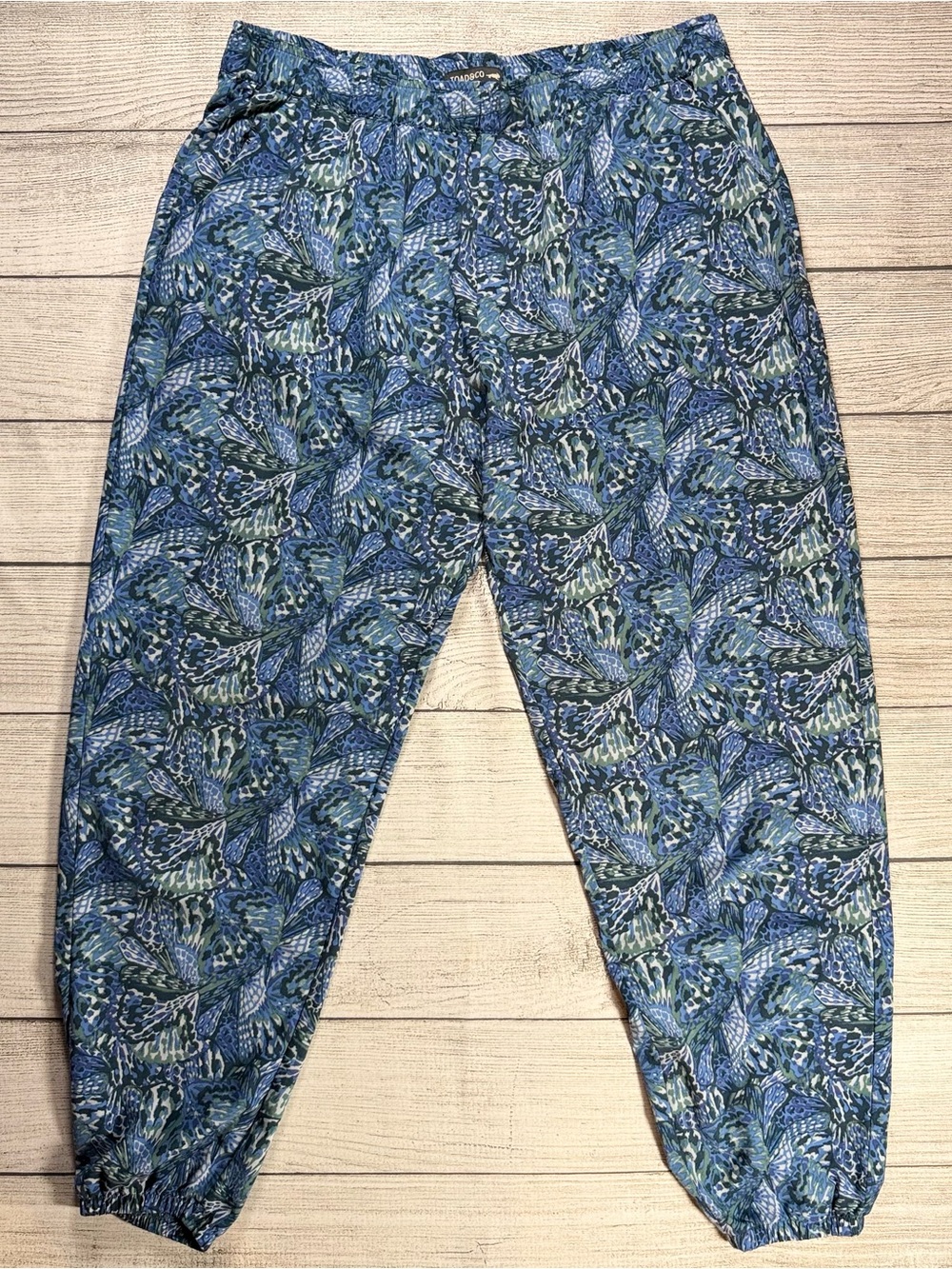 Toad&Co Blue and Green Botanical Print Elastic Waist Pants